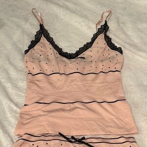 NWOT Vintage Victoria's Secret Polka Dot Striped Lace Adjustable Strap Camisole